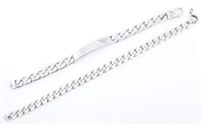 PAIR OF SILVER MENS FLAT CURB LINK BRACELETS