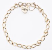 HALLMARKED 9CT GOLD HEART PADLOCK CURB LINK BRACELET