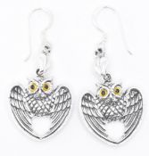 PAIR OF SILVER OWL EARRINGS