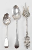 TWO GEORGE III SILVER HALLMARKED SPOONS & DUTCH HALLMARKED FORK
