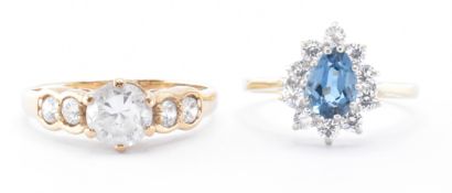 TWO HALLMARKED 9CT GOLD RINGS INCLUDING TOPAZ