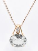 9CT GOLD GREEN QUARTZ & DIAMOND PENDANT NECKLACE