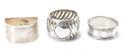 THREE SILVER HALLMARKED NAPKIN RINGS