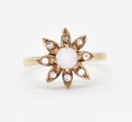 HALLMARKED 9CT GOLD OPAL & DIAMOND FLOWER RING
