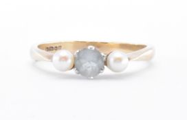 HALLMARKED 9CT GOLD BLUE STONE & PEARL RING