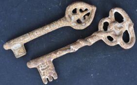 TWO 18TH CENTURY LARGE CAST IRON KEYS