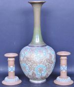 DOULTON LAMBETH STONEWARE LARGE VASE & CANDLESTICKS