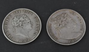 TWO GEORGE III SILVER HALF CROWN COINS