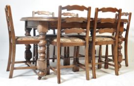EDWARDIAN OAK BARLEY TWIST EXTENDING DINING TABLE & CHAIRS