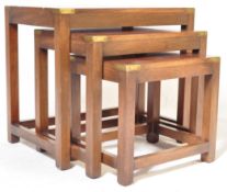 20TH CENTURY CAMPAIGN MAHOGANY & BRASS NEST OF TABLES