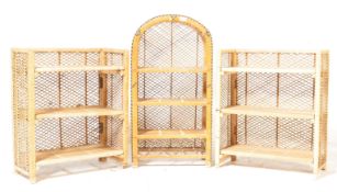 TWO VINTAGE 20TH CENTURY WICKER FOLDING SHELVES AND DOME TOP SHELF