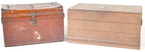 VINTAGE MID 20TH CENTURY PAINTED CHEST TOGETHER WITH A METAL TRUNK