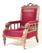 VICTORIAN MAHOGANY LIONS HEAD LIBRARY ARMCHAIR