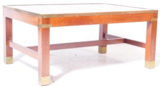 20TH CENTURY CAMPAIGN STYLE COFFEE TABLE WITH HUNTING SCENES INSET