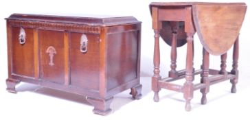 MID CENTURY JACOBEAN REVIVAL OAK COFFER & GATELEG