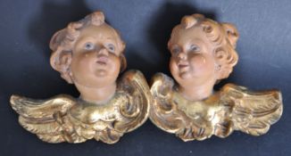 ARCHITECTURAL WOODEN CARVED PAINTED CHERUB - PUTTI