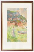 FRANK ROUSSE (1897 - 1917) - WATERCOLOUR OF A MAIDEN