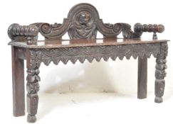 VICTORIAN CARVED OAK WINDOW SEAT - HALL BENCH SETTLE