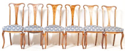 6 EDWARDIAN WALNUT & MARQUETRY INLAID DINING CHAIRS