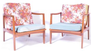 TWO VINTAGE RETRO 20TH CENTURY TEAK WOOD ARMCHAIRS