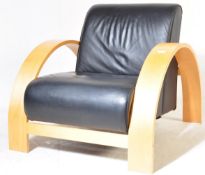 MANNER OF ALVAR AALTO - BLACK LEATHER BENTWOOD ARMCHAIR