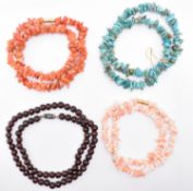 FOUR BEAD NECKLACES INCLUDING TURQUOISE & CORAL