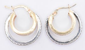 PAIR OF 14CT GOLD & WHITE STONE HOOP EARRINGS