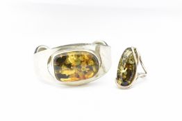 925 SILVER AMBER BANGLE & RING