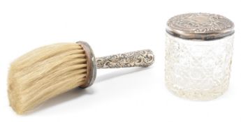 EDWARDIAN SILVER HALLMARKED BRUSH & DRESSING TABLE POT