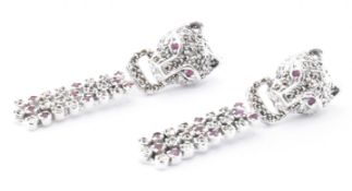 PAIR OF SILVER & MARCASITE PANTHER EARRINGS