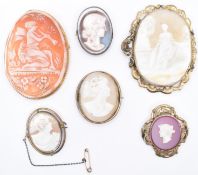 SIX MIXED 20TH CENTURY CAMEO BROOCHES