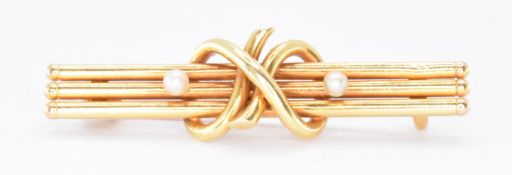 VINTAGE 15CT GOLD & PEARL BAR BROOCH