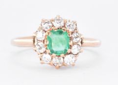 14CT GOLD EMERALD & DIAMOND CLUSTER RING