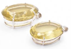 TWO SILVER HALLMARKED LEMON QUARTZ PENDANTS