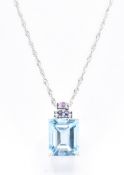 9CT WHITE GOLD & TOPAZ PENDANT NECKLACE