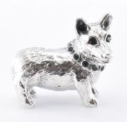 SILVER & GREEN STONE DOG FIGURE