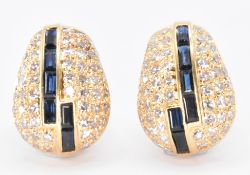 PAIR OF VINTAGE 18CT GOLD SAPPHIRE & DIAMOND EARRINGS