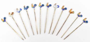 VINTAGE 1950S SILVER & ENAMEL COCKTAIL STICKS