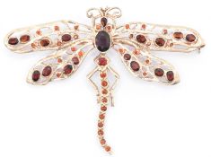 9CT GOLD & GARNET DRAGONFLY BROOCH