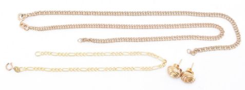 GROUP OF 9CT GOLD CHAINS & EARRINGS