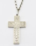 LARGE VICTORIAN SILVER CRUCIFIX PENDANT NECKLACE