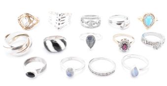 FOURTEEN SILVER RINGS