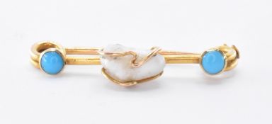 VICTORIAN GOLD TURQUOISE & PEARL BROOCH PIN