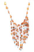 VINTAGE AMBER & TURQUOISE FRINGE NECKLACE