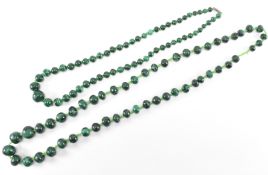 TWO MALACHITE BEADED NECKLACES