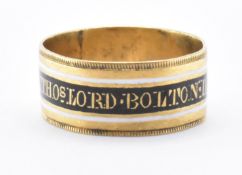 GEORGIAN LORD BOLTON ENAMELLED MOURNING RING