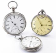 THREE SILVER OPEN FACE POCKET WATCHES