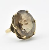 HALLMARKED 9CT GOLD & SMOKEY QUARTZ RING