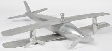 LARGE ALUMINIUM / ALLOY METAL MODEL OF A WW1 TYPE BI-PLANE