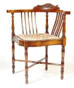EDWARDIAN MAHOGANY & TAPESTRY CORNER CHAIR / ARMCHAIR